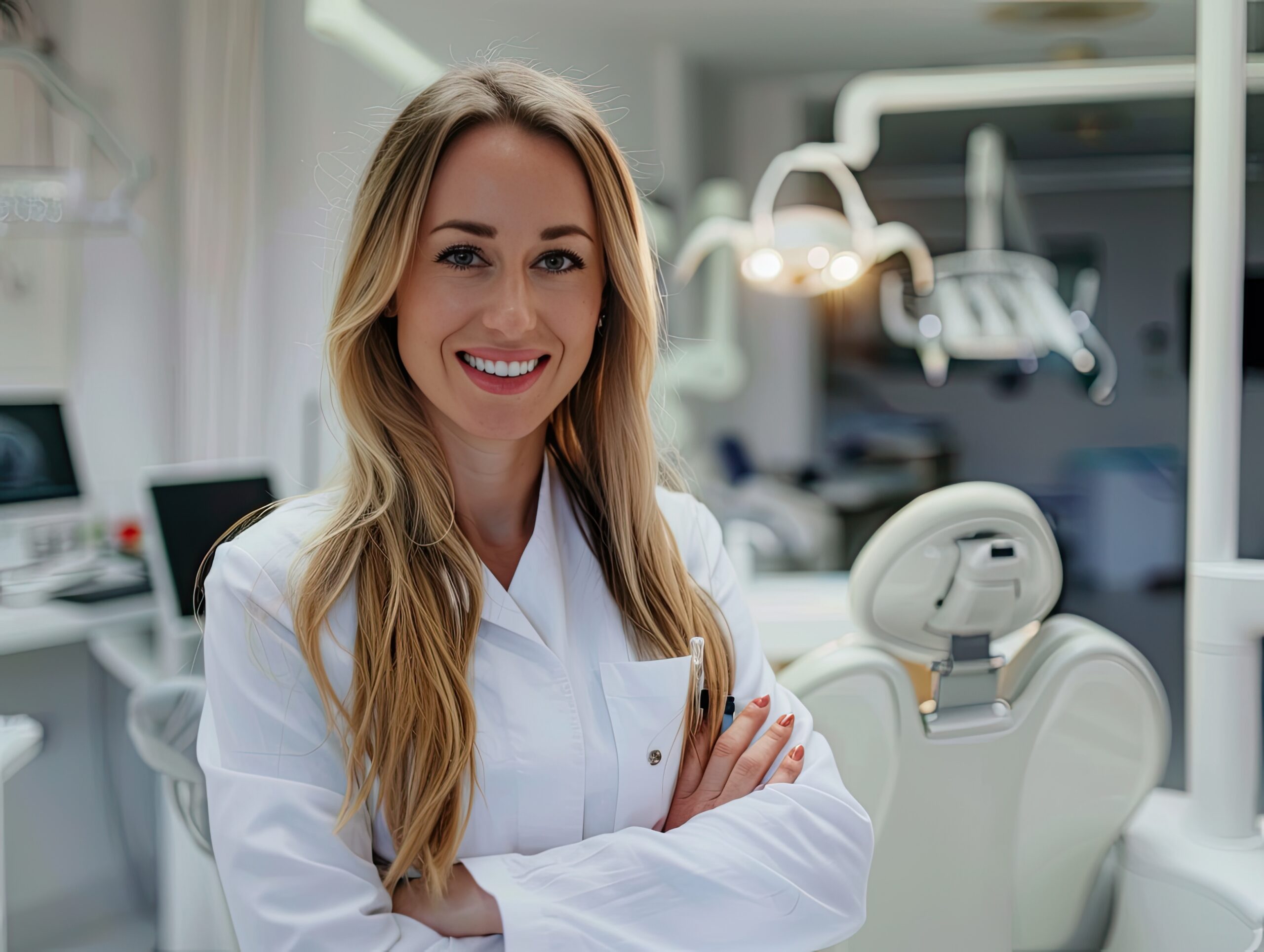 Happy young female dentist in dentist’s office.